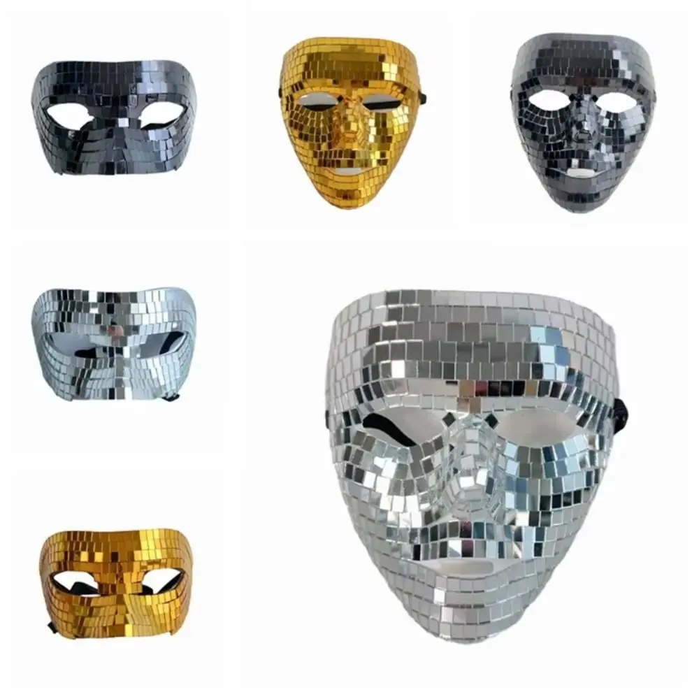Bola de mascarada Simple, máscara facial con espejo brillante para hombre y adulto, máscara de cara completa para Club nocturno, suministros para fiestas, máscara para ojos, decoración para el hogar y DJ para niña