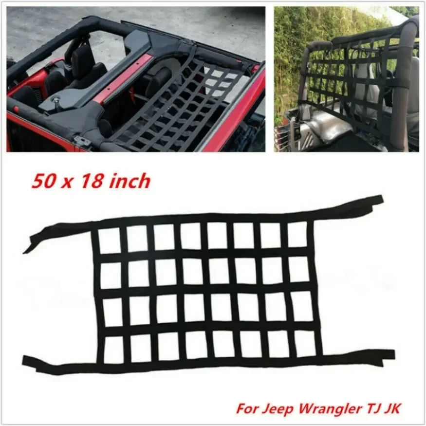 1`Roof Back Cargo Net Window Extra Storage Restraint Webbing Fit For Jeep Wrangler