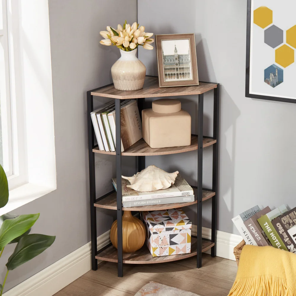 

Corner Open Shelf,Bookcase Freestanding Shelving Unit,Plant Stand Small Bookshelf for Living Room,Kitchen, Small Space