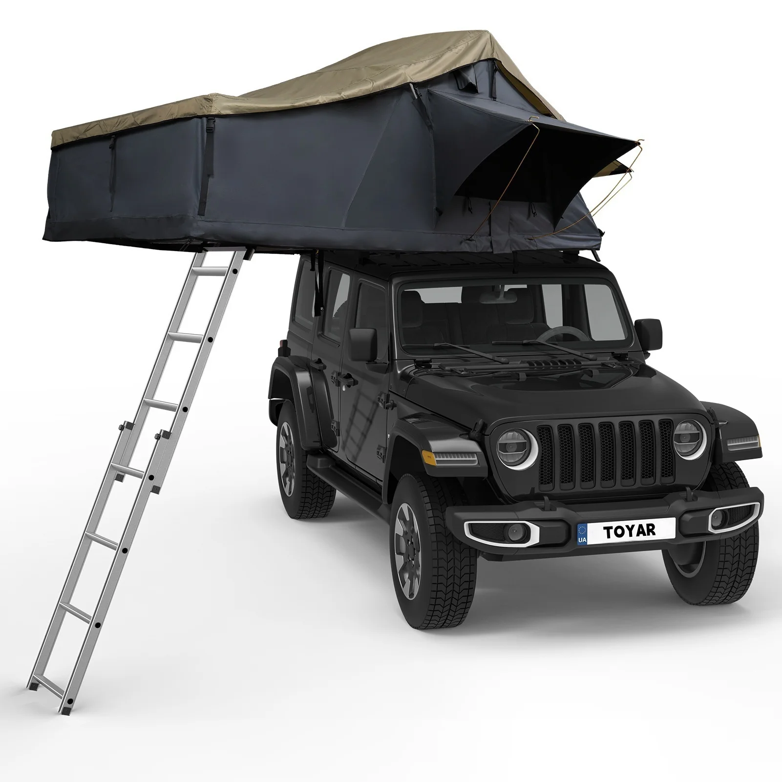 Zdjęcie 5: Namiot dachowy na samochód, 160x310x130cm, 600D Oxford Softshell, z materacem 5cm, 4-sezonowy, wodoodporny namiot kempingowy do użytku na zewnątrz.