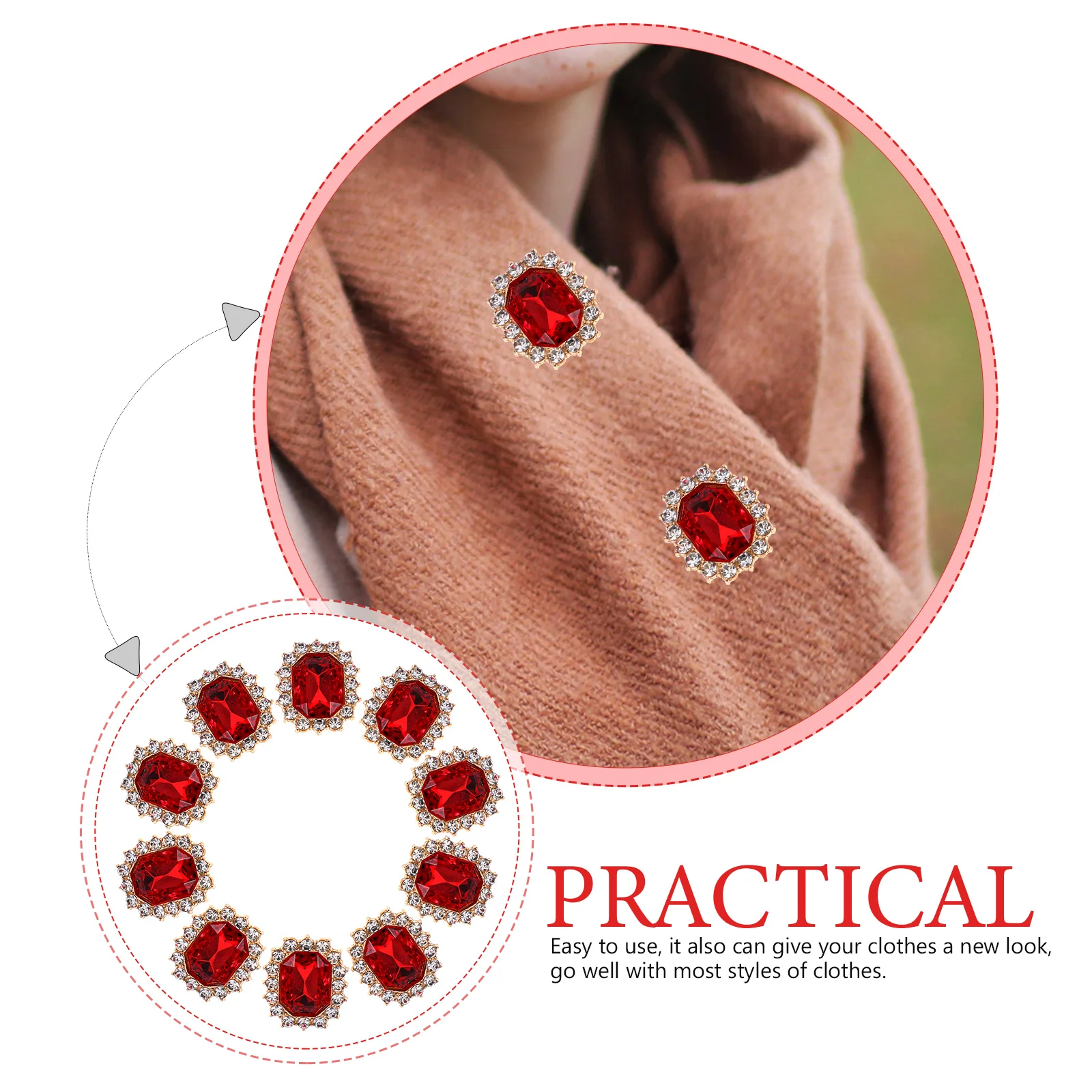 

20 Pcs Red Rhinestone Hair Accessories Flatback Charms Craft Supplies Embellishments Shoe Decorations Bridal Storage