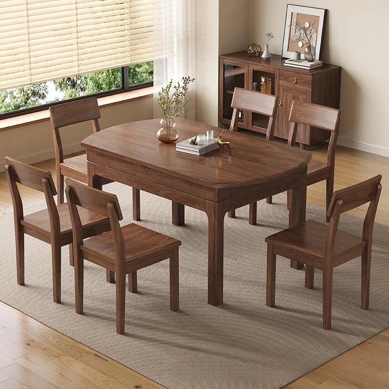 North American black walnut solid wood folding dining table round table, small apartment simple dining table square