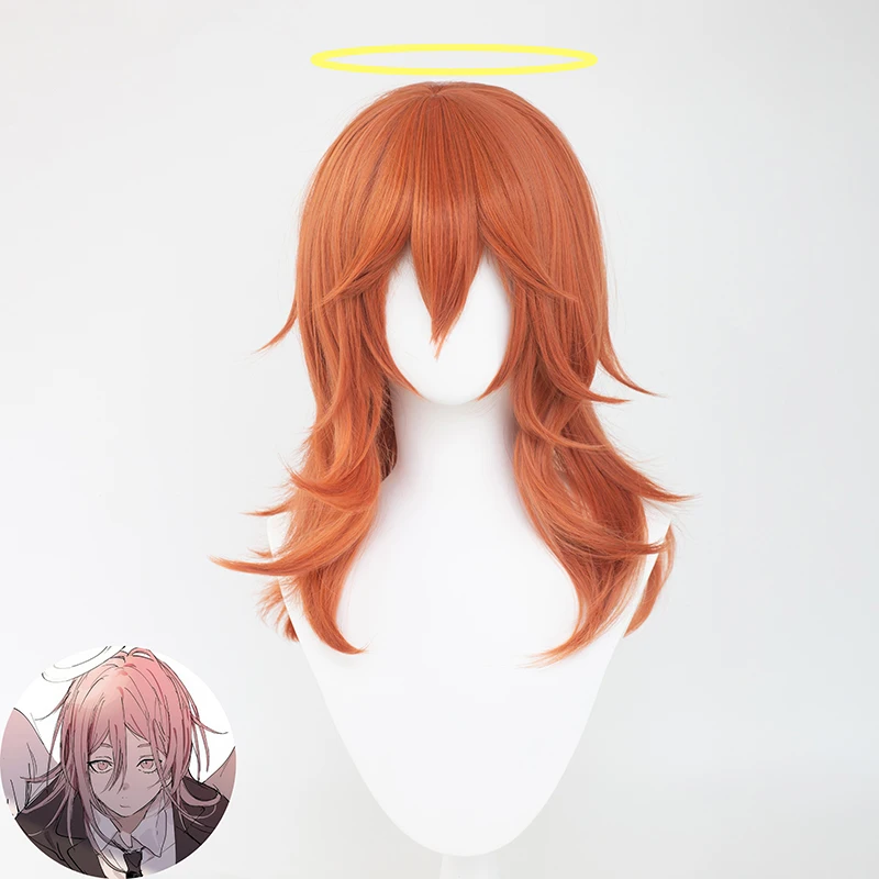 الملاك الشيطان بالمنشار رجل شعر مستعار تأثيري 60 سنتيمتر البرتقال الشعر الطويل للرجل امرأة الاتفاقية الهزلية فستان شعر مستعار زي حفلة اكسسوارات #1