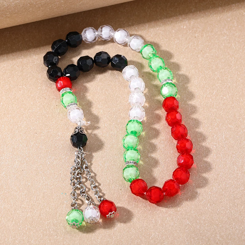 Palestinian Flag Beads Bracelet Palestine Arabic FlagTesbih Prayer Beads Rosary Tasbih Muslim Car-Home-Office Hanging Gifts