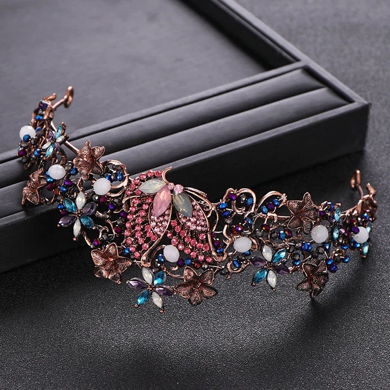 Vintage mehrfarbige Kristall blume königliche Krone Braut Schmetterling Tiara Party Hochzeit Haarschmuck für Frauen Schmuck