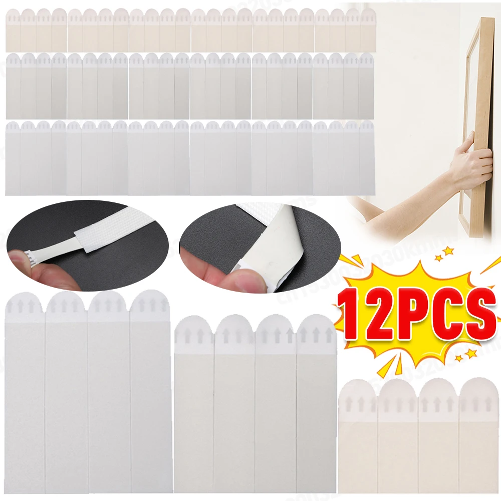 12 Pairs Removable Wall Fastener Heavy Duty Adhesive Picture Hanging Strips Damage Free Various Sized for Home Decor Indoor Use