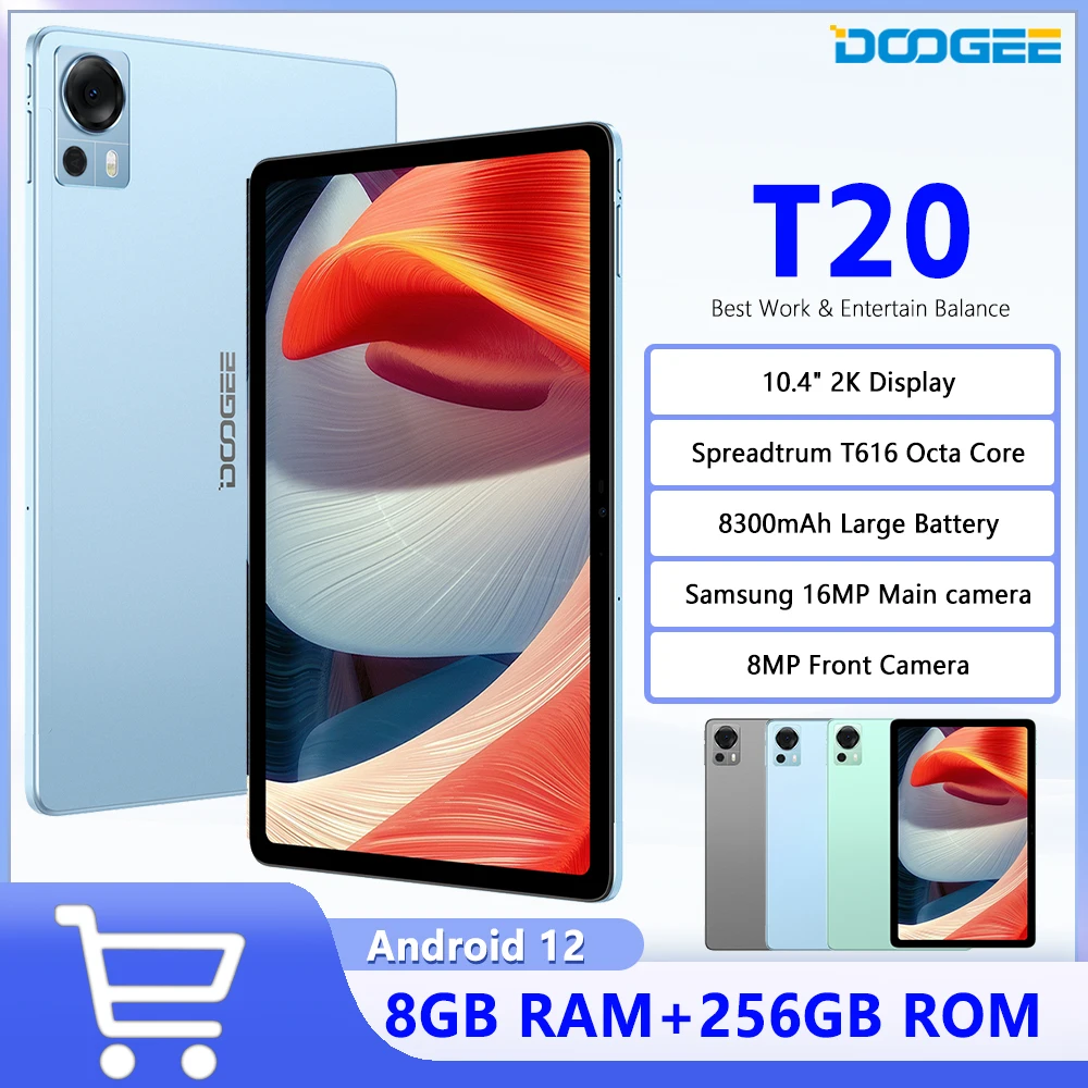 

DOOGEE T20 Tablet 8GB+256GB 10.4" 2K TUV Certification Display T616 Octa Core Widevine L1 Four Hi-Res Speakers 8300mAh Battery