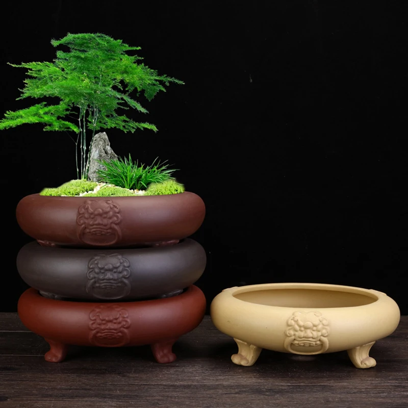 Purple Sand Plant Pots Personalized Chinese Style Divine Beast Mascot Relief Flower Orchid Pot Desktop Bonsai Terracotta Planter