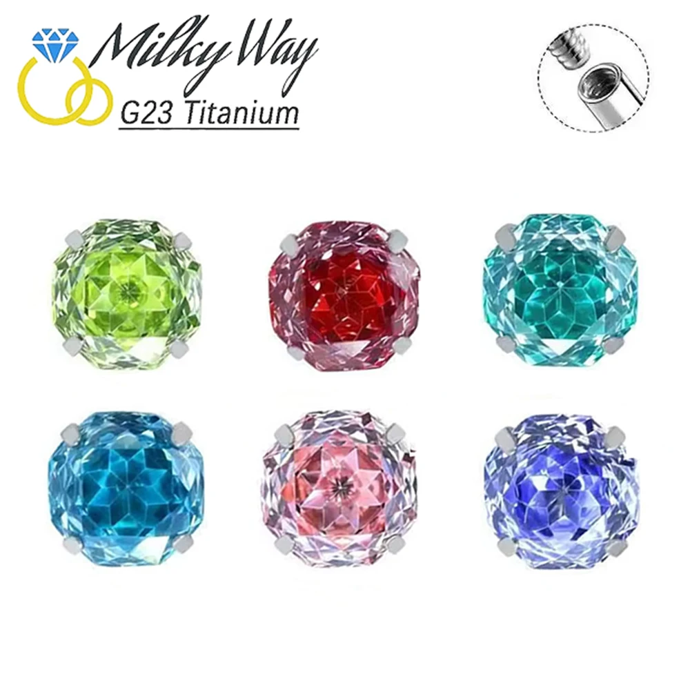 ASTM F136 Titanium 16G Internal Thread Piercing Earrings Fashion Colored Zircon CZ Fork Stud For Nose Ear Labret Body Jewelry