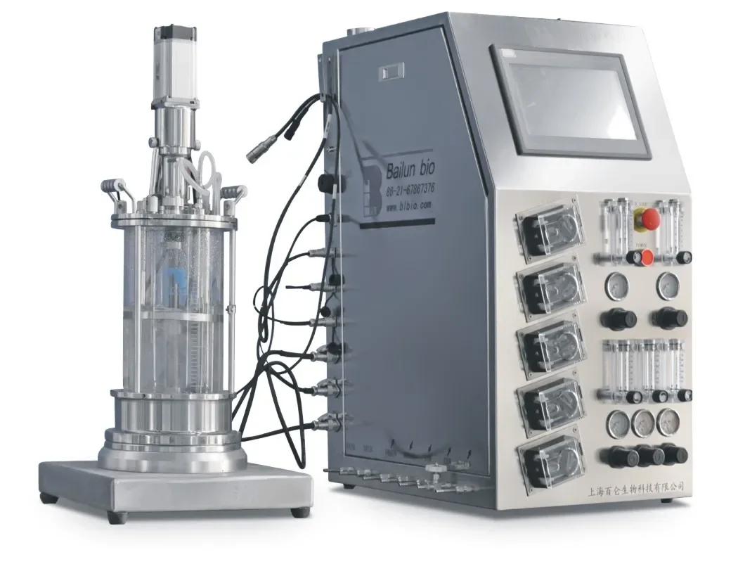 Mammaliance cell glass bioreactor BLBIO-GCUC model with the head plate of SS316L at bottom stainless steel jacket