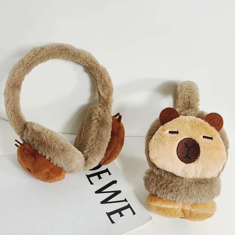 Bonito dos desenhos animados capivara earmuffs inverno engrossado pelúcia ciclismo à prova de vento quente earflaps ao ar livre delicado macio à