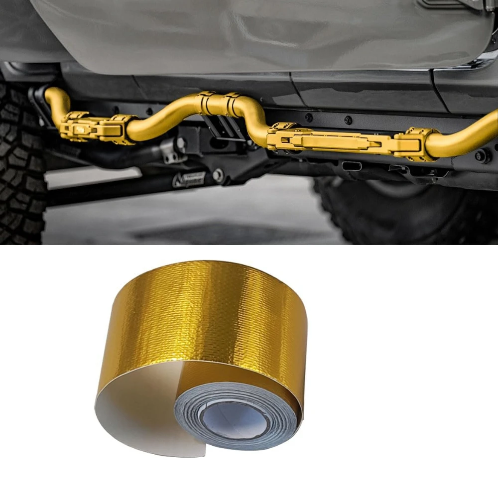 

2"×29.5 Feet (9M) Adhesive Backed Heat Shield Reflective Tape Wrap Roll Gold High-Temperature Heat Barrier Tape Roll Compatible