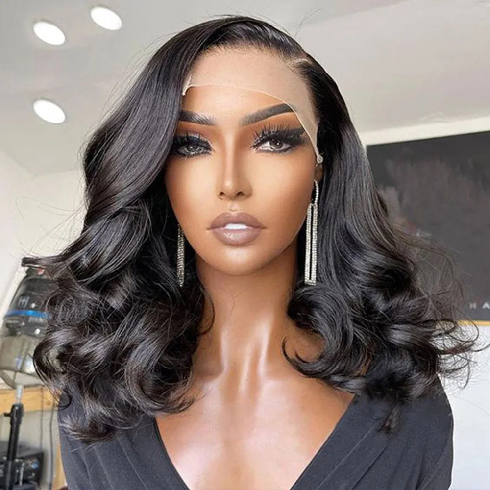 Body Hairstyle Side Part Bob Wig Human Hair Short Bob Wig Side Part Bouncy Full Lace Front Wig Pre pluck Bleach Knots for Women