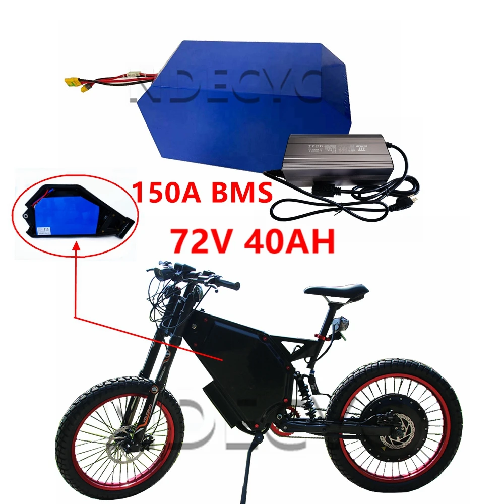 US Stock NBpower 72V 40AH 150A BMS Ebike Battery Pack with 72v 10AH Charger for Enduro Stealth Bomber Frame