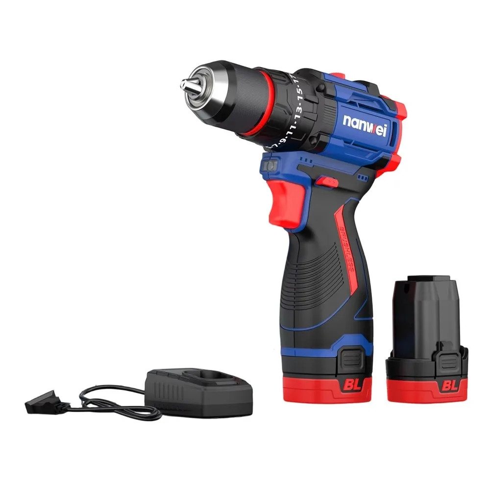Cordless Drill 45N.m 1600rpm Brushless Electric Screwdriver with Lithium Battery for DIY Woodworking Repair