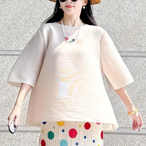 2026 Summer Travel Versatile White Short-Sleeve T-shirt, Super Attractive Polka Dot Print Tassel Pleated Skirt