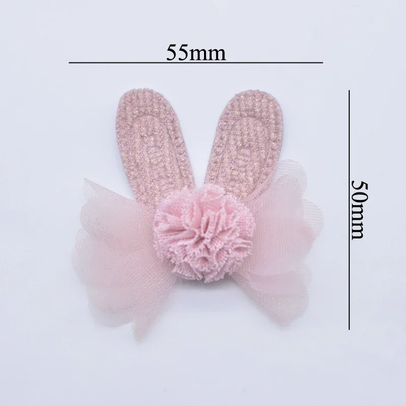 10Pcs Rabbit Ear with Chiffon Ball for DIY Clothes Socks Gloves Shoes Patch Fabric Sewing Applique Headwear Hat Hair Clips Decor