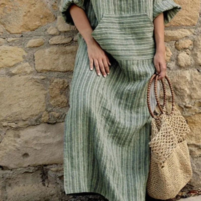 Luźna sukienka damska w paski z długim rękawem, w stylu boho vintage, letnia sukienka plażowa, sukienka maxi na wakacje, sukienki damskie Vestidos платье