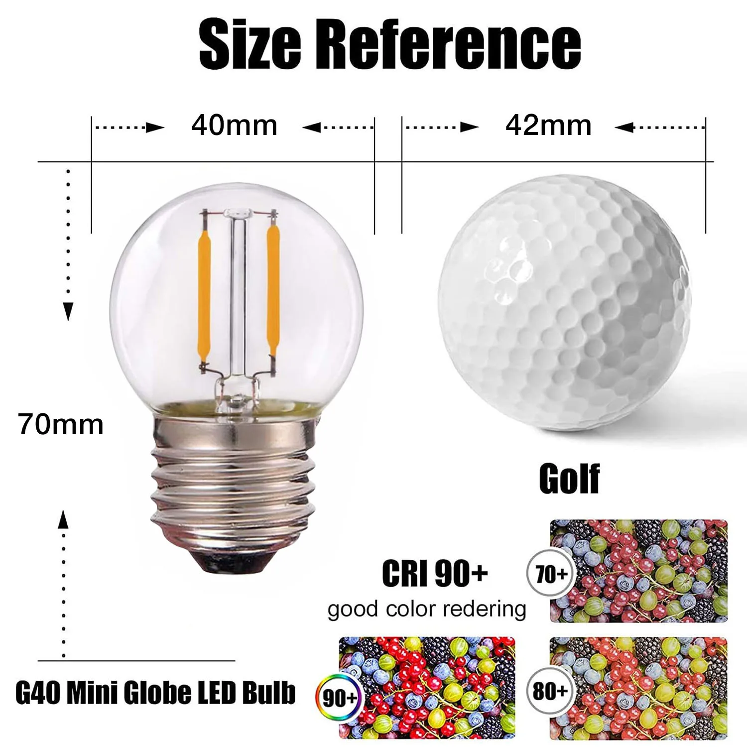 GANRILAND Retro E27 LED Globe Mini Bulb 1W Equal Edison Bulb 10 Watt Warm White 2700K Dimmable G40 String Light Replacement Bulb