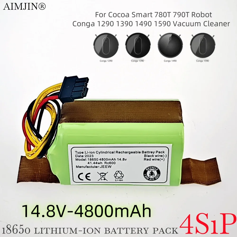 

Литий-ионный аккумулятор большой емкости 14,8 В, 4800 мАч для пылесосов Cecotec Genio Deluxe 370, Conga 1290 - 1590