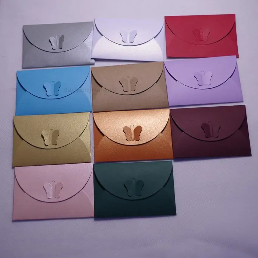 100pcs 10.5x7cm Pearl Paper Cute Colorful Butterfly Clasp Envelopes/mailer-wedding Party Invitation,stuff Vip Cards, Namecards