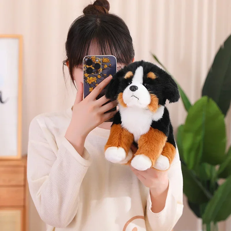 Lifelike Real Soft Brenese Mountain Dog Doberman Pinscher Doggy Sitting Cute Kawaii Pet Plush Toy Boys Girls Appeasing Kids Gift