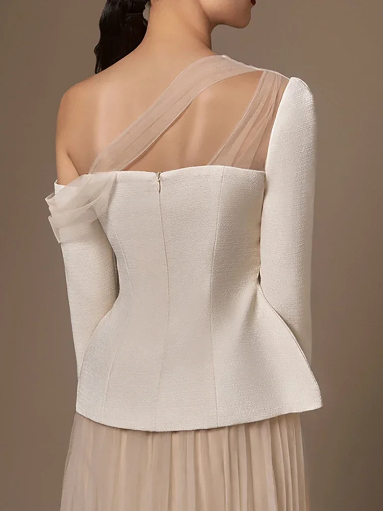 2024 New Fashion Elegant Female Slant Neck Halter Sleeveless Long Top High Waist Chiffon Skirt
