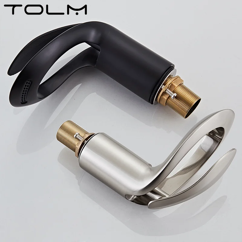 TOLM Waterfall Basin Faucet Water Tap Chrome Bathroom Faucet Deck Mount Single Handle Hot And Cold Water Mixer Bathroom Sinks