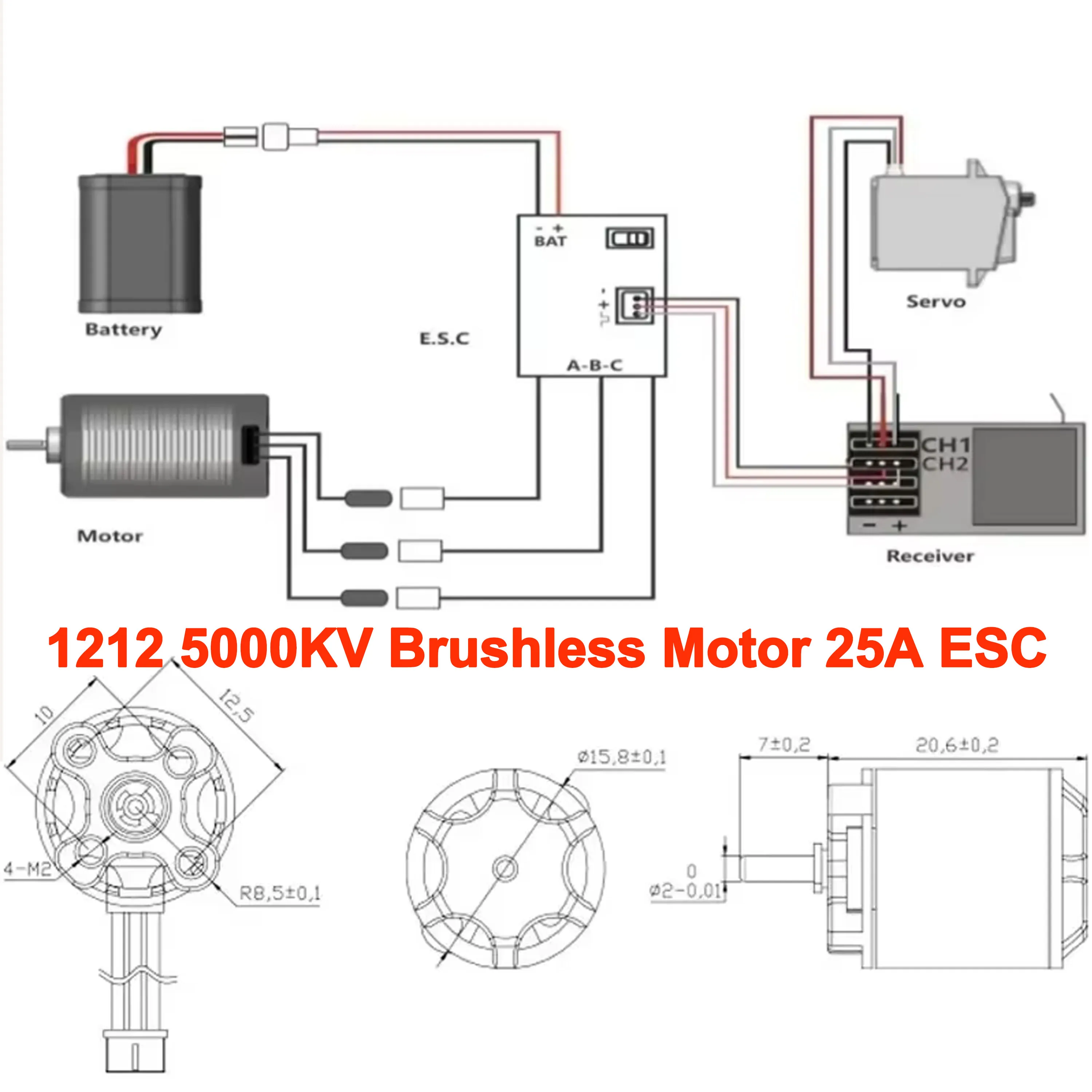 

NEEBRC 1212 5000KV Brushless Motor 25A ESC 2S BEC 5V/1A for 1/24 1/28 1/32 RC Climbing Drift Mini Car Vehicle Upgrade Parts