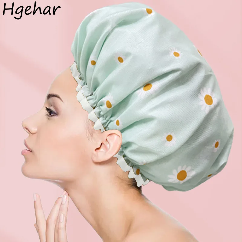 Water-proof Shower Caps Printed Cute Cartoon Fashion Household Bathroom Accessories Bathing Cap Double-layer Hair Cover Daily