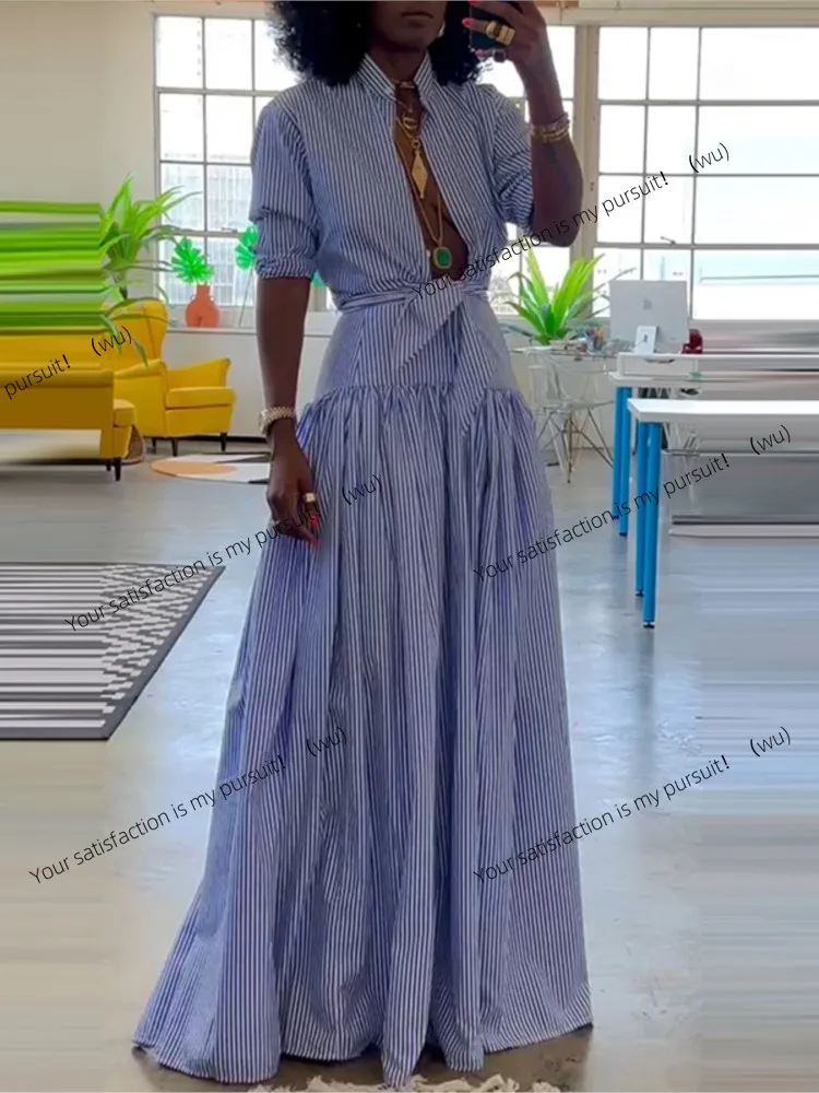 

ZOCI-Женское полосатое платье с принтом большого посада, элегантное повседневное платье для офиса, вечеринок и отпуска, женский халат 2025