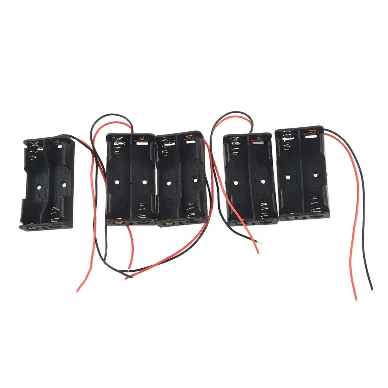 

5 Pcs 2 x 1.5V AA Battery Holder Case Box Black w Wire Leads