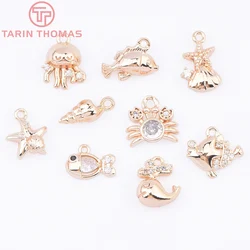 (9198)24K Gold Color Brass with Zircon Marine Life Fish Jellyfish Starfish Whale Pendants Charms High Quality Diy Jewelry Making