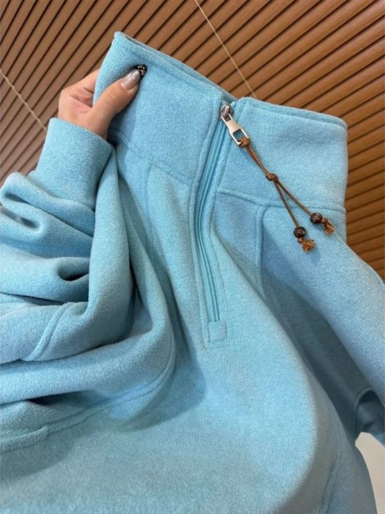 

Толстовка свободного кроя с длинным светом на молнии и воротником-стойкой, весенне-осенняя универсальная удобная корейская женская мода