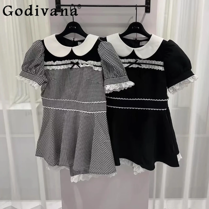 

2025 японский милый комплект платья с короткими рукавами, новое летнее милое милое платье с кукольным воротником для девочек, шорты, комплект из 2 предметов, женская одежда