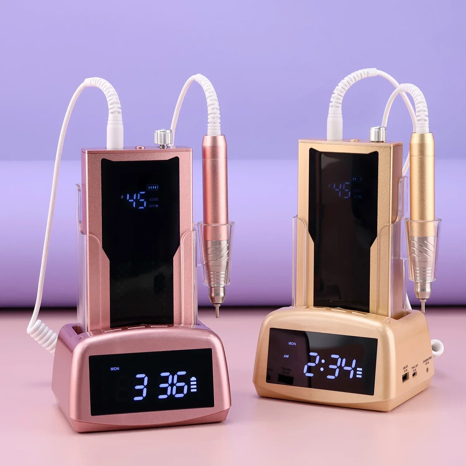 85W Oplaadbare Nagelboor Draagbare 45000 RPM Draadloze Borstelloze Elektrische Nagelboormachine Manicure met Klok Oplaadstation