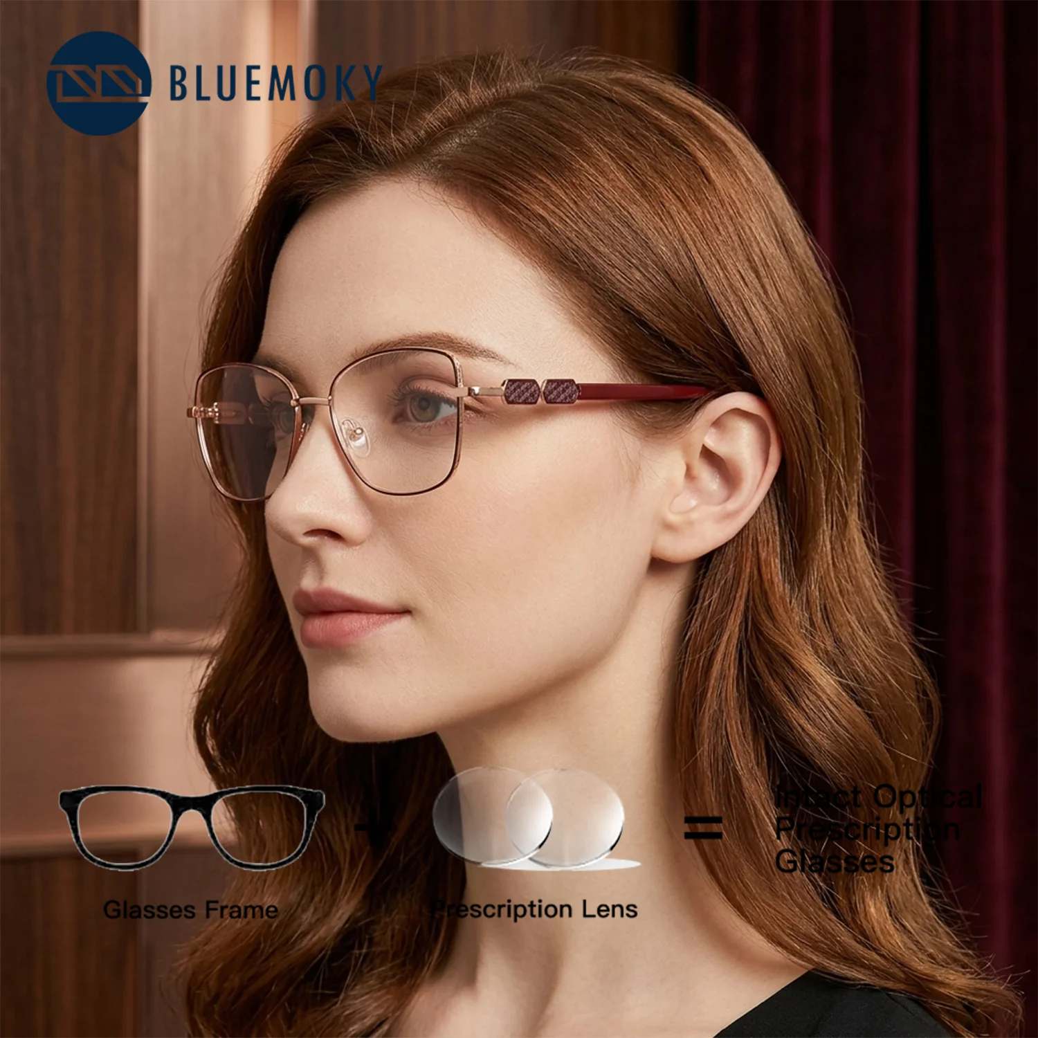

BLUEMOKY M Size Butterfly Prescription Eyeglasses Metal Photochromic Anti Blue Light Woman Reading Glasses Luxury