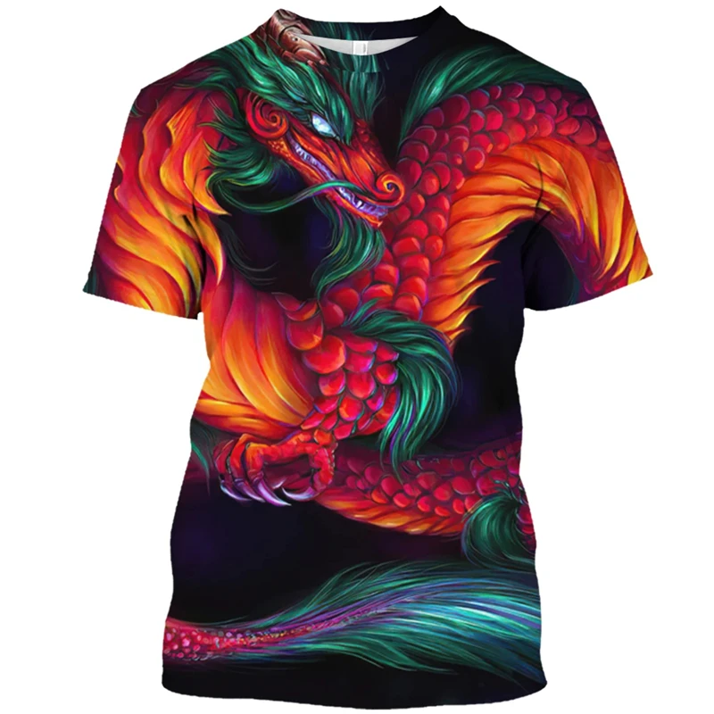 Vintage Men\'s T Shirt 3D Print Dragon Graphic T-shirts Casual Short-sleeved Tops Summer Oversized Fitness Apparel Men Clothing