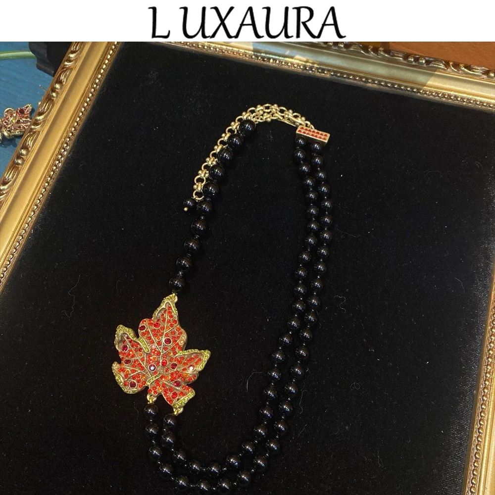 

Vintage fashion classic copper plated 18K red leaf design paired with bohemian women's jewelry necklace