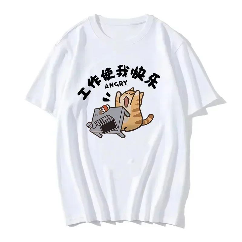 

90s Women T Shirt Korean Version Cartoon Cat Group Printed T-Shirt Casual Short Sleeve Couples T-Shirt Funny Cat Streetwear