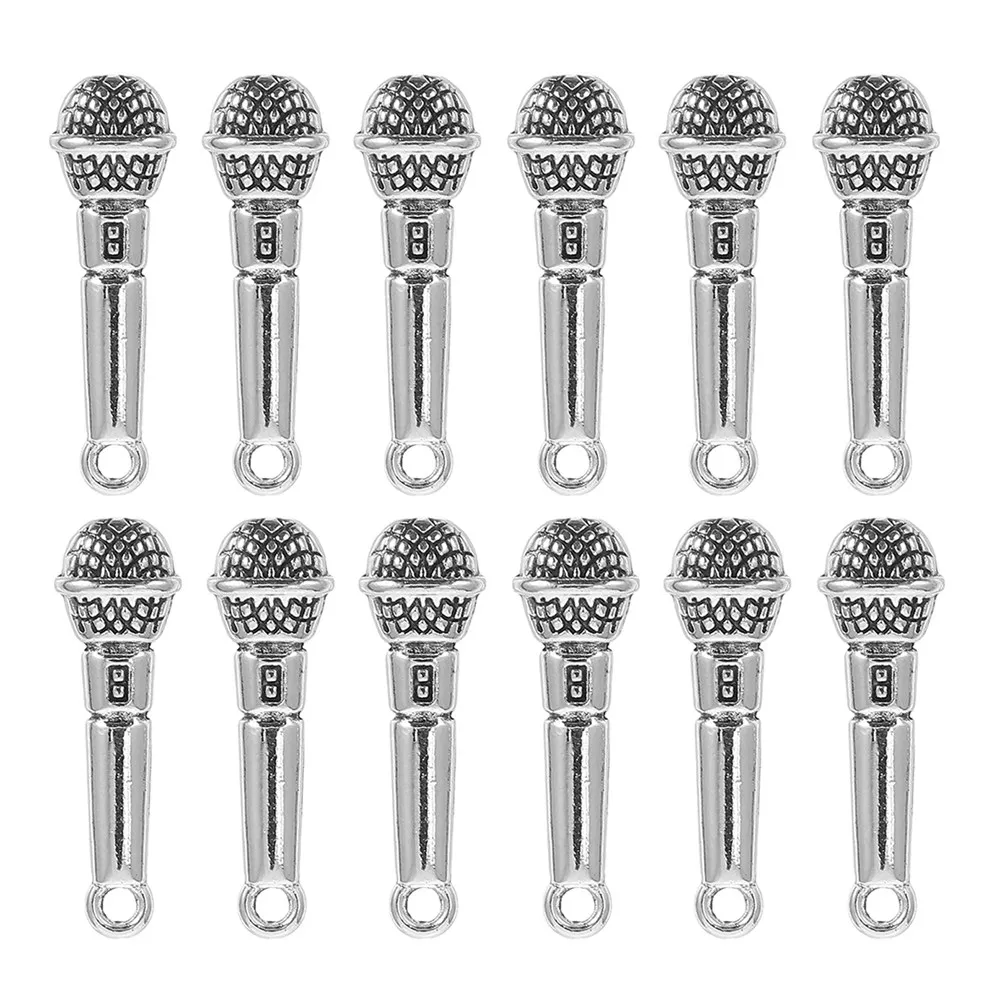 

30Pcs Microphone Pendant Charms Silver Alloy Vintage Music DIY Jewelry Making Bracelets Necklaces Accessories