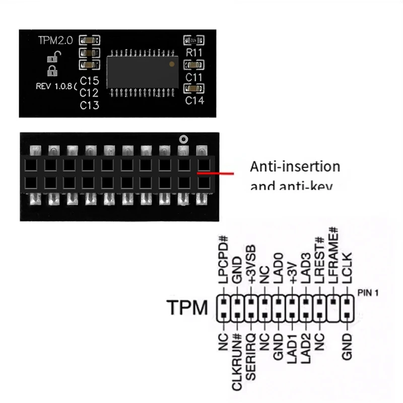 Módulo compatível do bloco de proteção para testes de atualização WIN11, 20 Pin, Security Block, Trusted Platform, 1 Pc