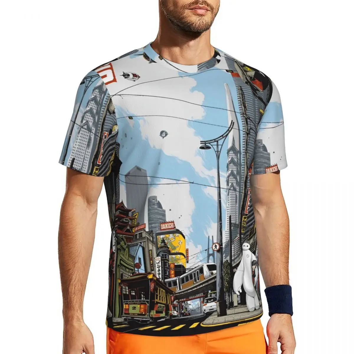 

Man T Shirt Big Hero 6 Cartoon Washed T Shirts Leisure Beach Tee Shirt Streetwear Loose Casual Tops Plus Size 2XL
