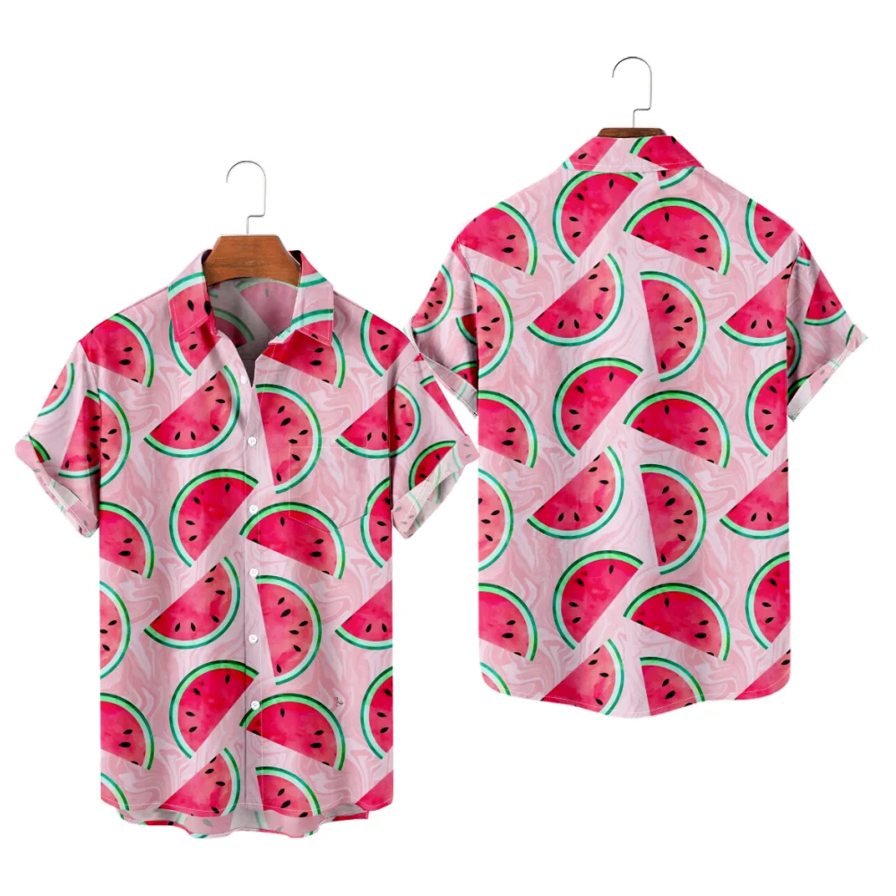

Men's Hawaiian Shirt Watermelon Print Sweet Aloha Hombre Fashion Creative Summer Vacation Beach Shirt