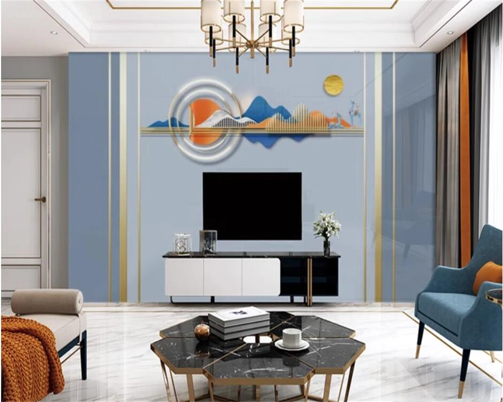 beibehang Customized minimalist TV background, living room wall stickers, sofa lines, luxurious bedroom wallpaper
