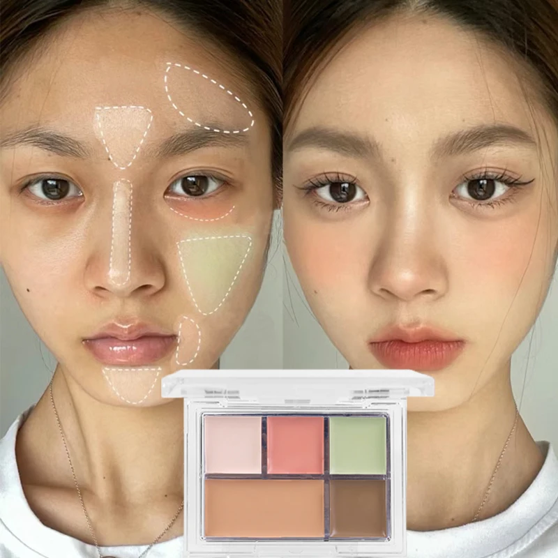 5-kleuren Contour Concealer Palette Covers Acne Marks Donkere Kringen Multifunctionele Gezichtsmake-up Blijvende Verhelderende Gezichtscosmetica