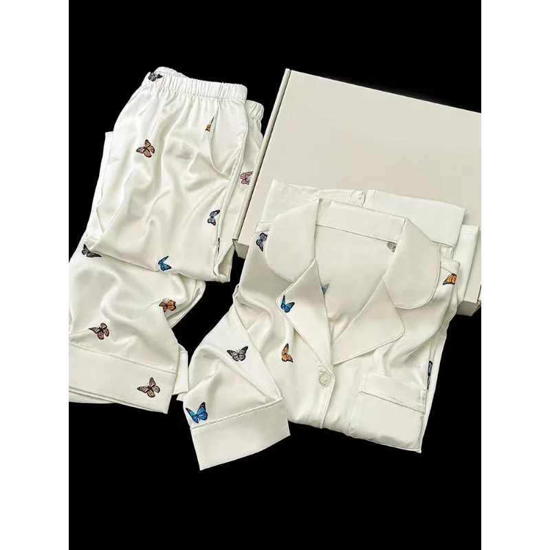 French Butterfly Y2K Streetwear Women's Pajamas V-neck Button Casual Soft Pajamas Set for Women Autumn Winter New Sleepwear