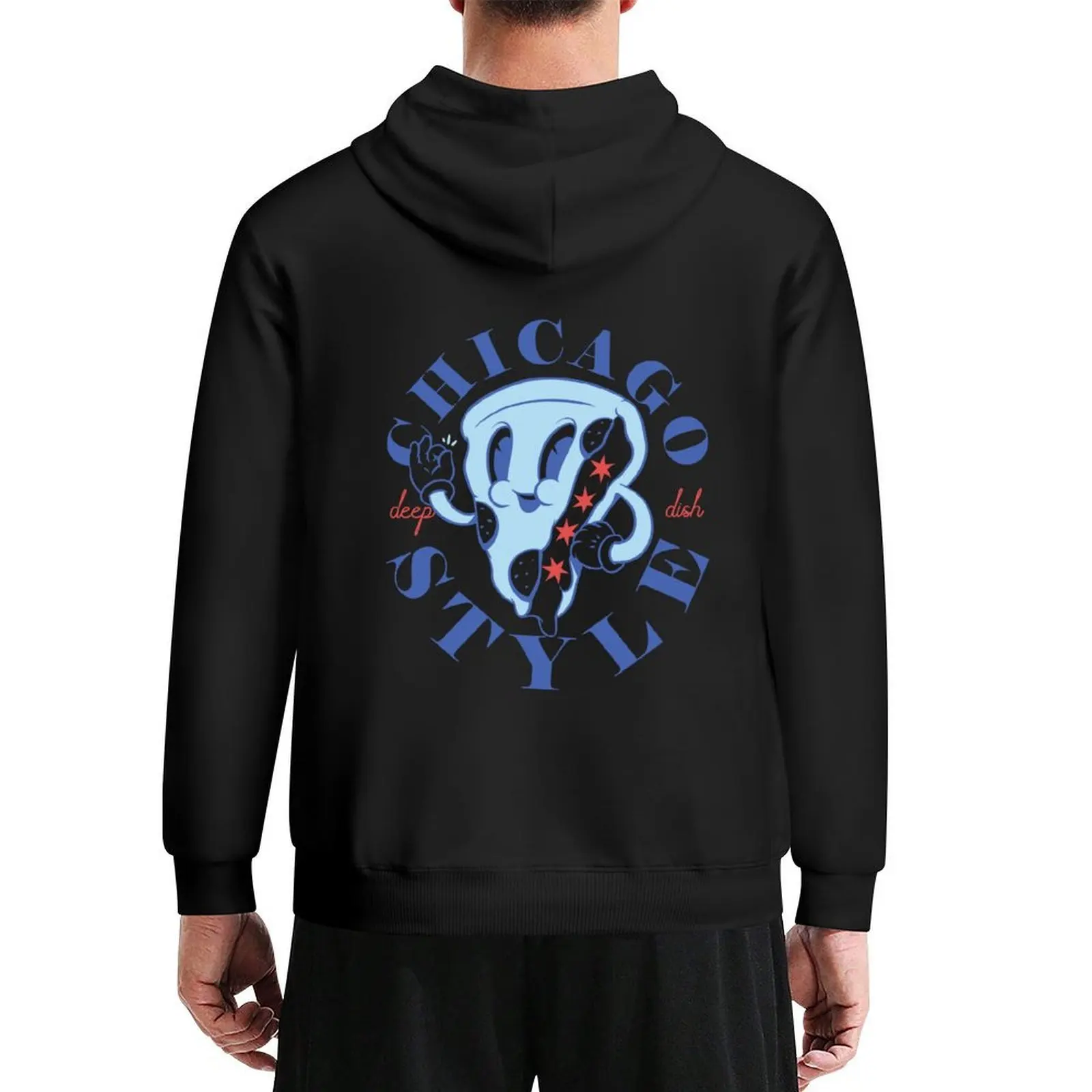 

Chicago Style Pizza Flag Deep Dish Traditional Specific Signature Food Famous Stuffed Chicago Flag Pizza Chicago Illinois Hoodie