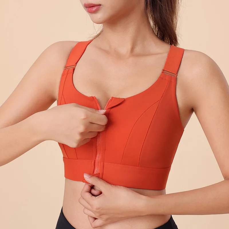 Front-zip high-intensity one-piece sports bra, shockproof fitness back-shaping underwear, plus-size wireless sports bra