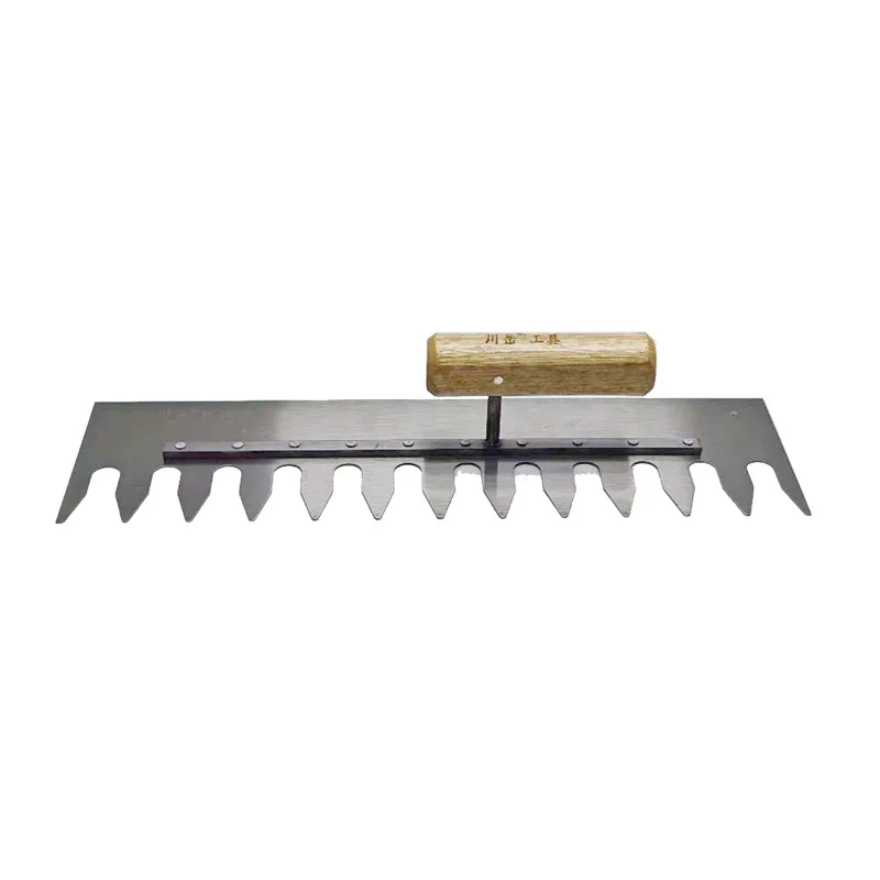 The left 50mm×35mm Harrow Teeth 400mm Manganese Steel Blade Wood Handle Drywall Skimming Blade Construction Knife Skims Trowel